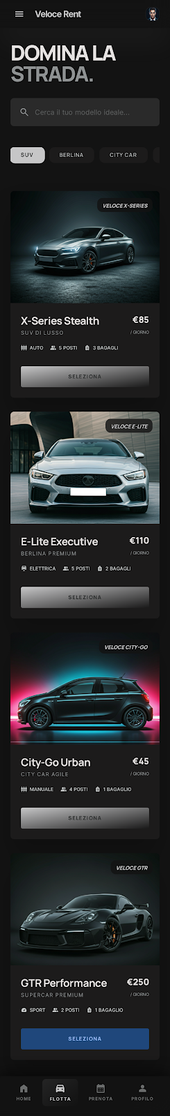 Schermata 2 — esempio app autonoleggio