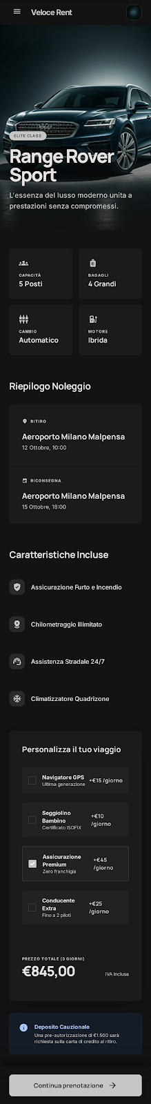 Schermata 3 — esempio app autonoleggio
