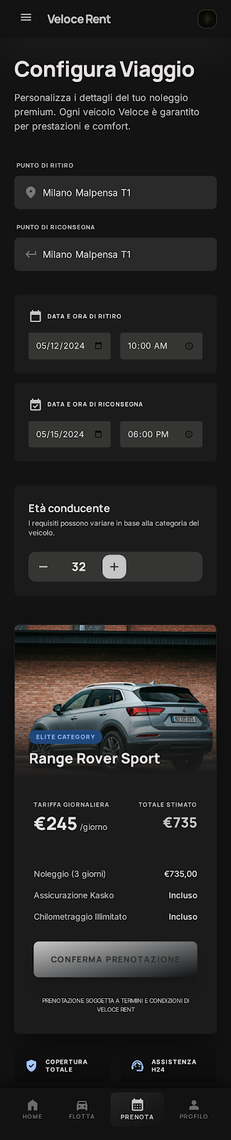 Schermata 4 — esempio app autonoleggio
