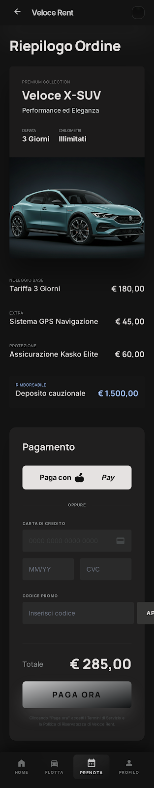 Schermata 6 — esempio app autonoleggio