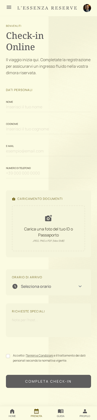 Schermata 5 — check-in