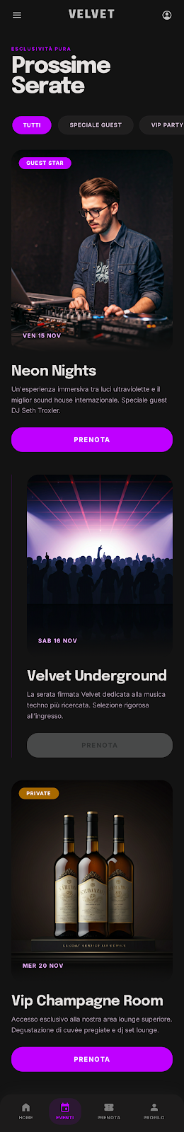 Schermata 3 — esempio app discoteca