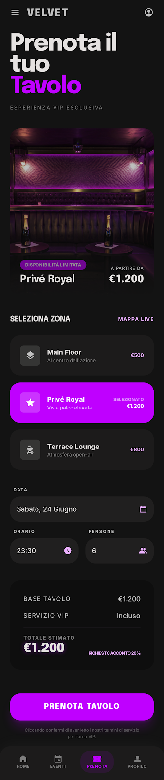 Schermata 4 — esempio app discoteca