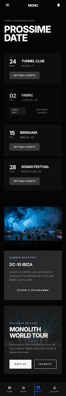 Date e tour — esempio app DJ