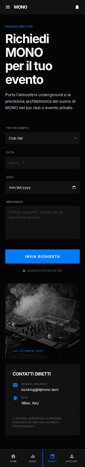 Richiedi booking — esempio app DJ