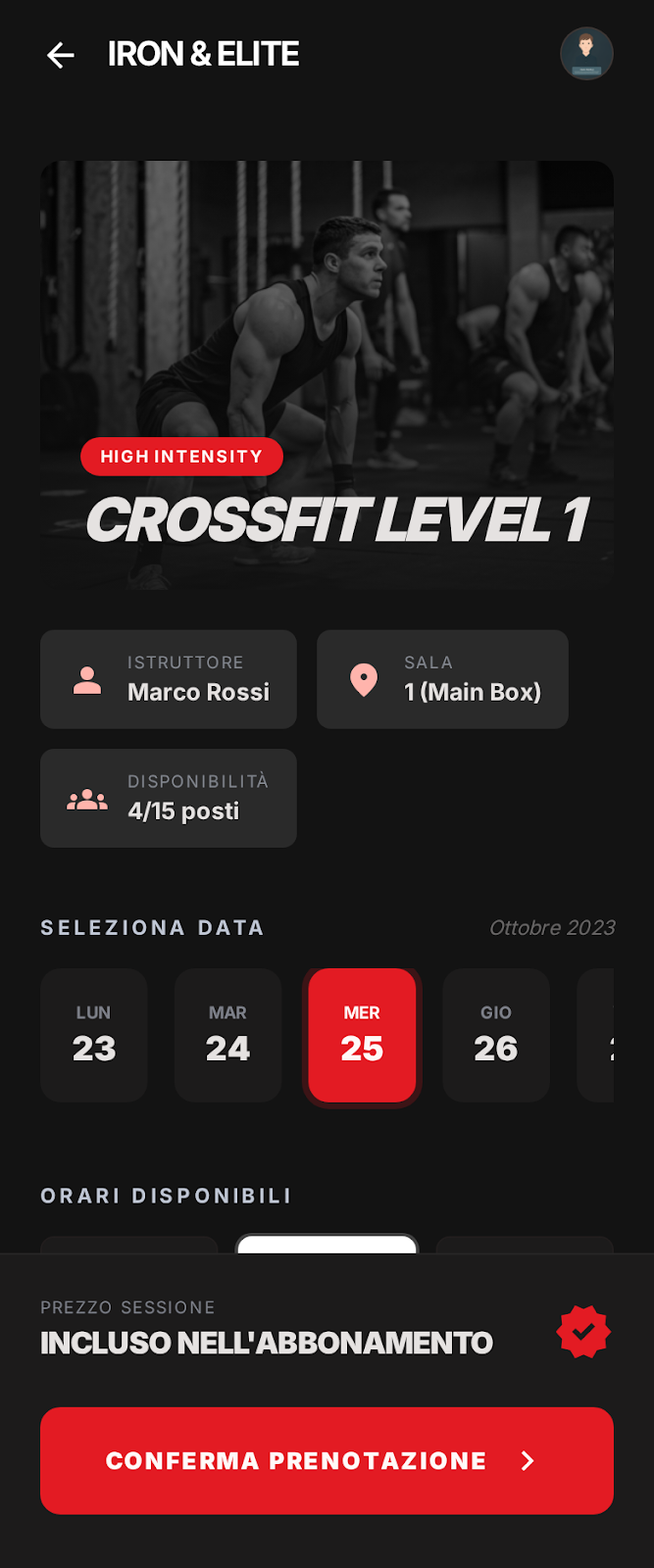 Schermata 4 — esempio app palestra