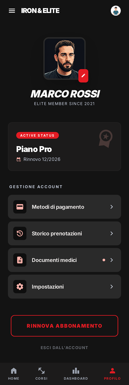 Schermata 8 — esempio app palestra