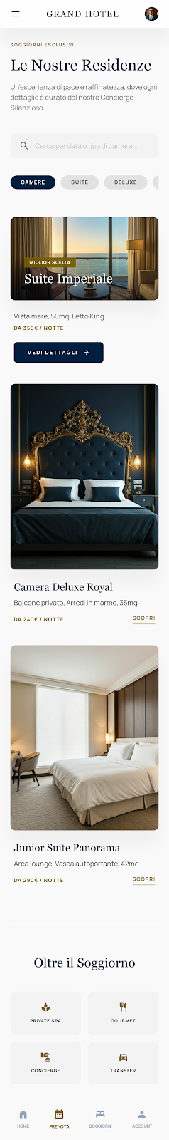 Camere e residenze — esempio app Grand Hotel