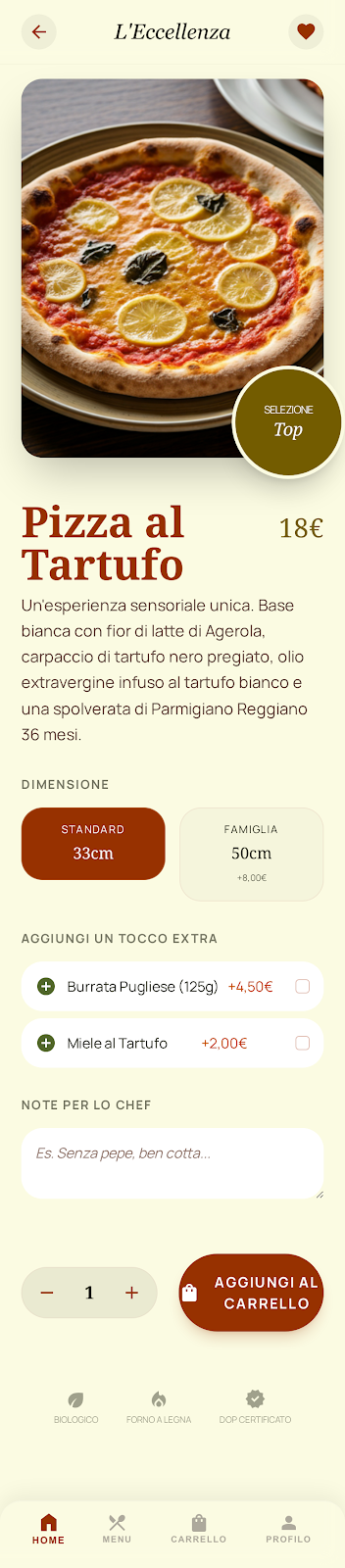 Schermata 4 — esempio app ristorante L’Eccellenza