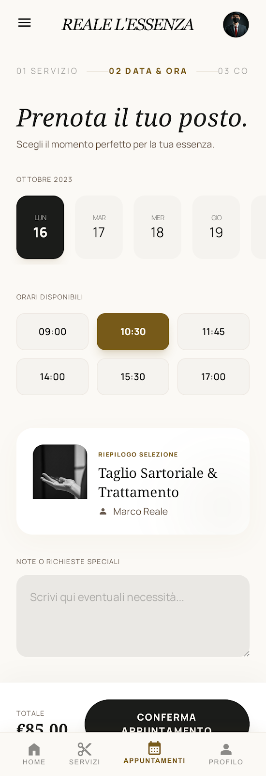 Schermata 5 — esempio app salone