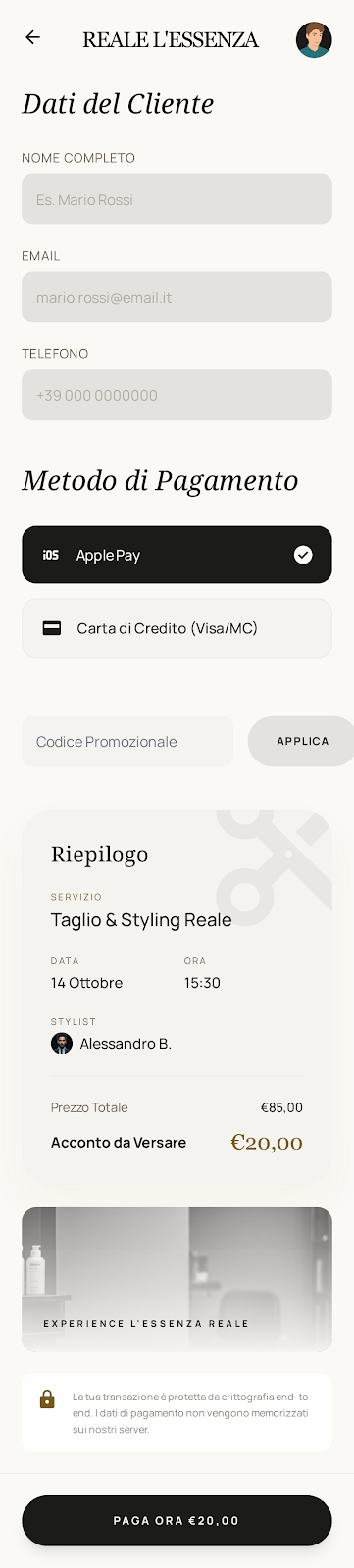 Schermata 6 — esempio app salone