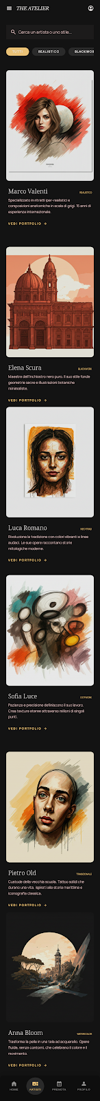 Schermata 3 — esempio app tattoo studio