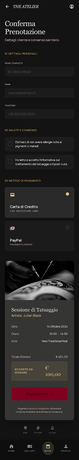 Schermata 8 — esempio app tattoo studio
